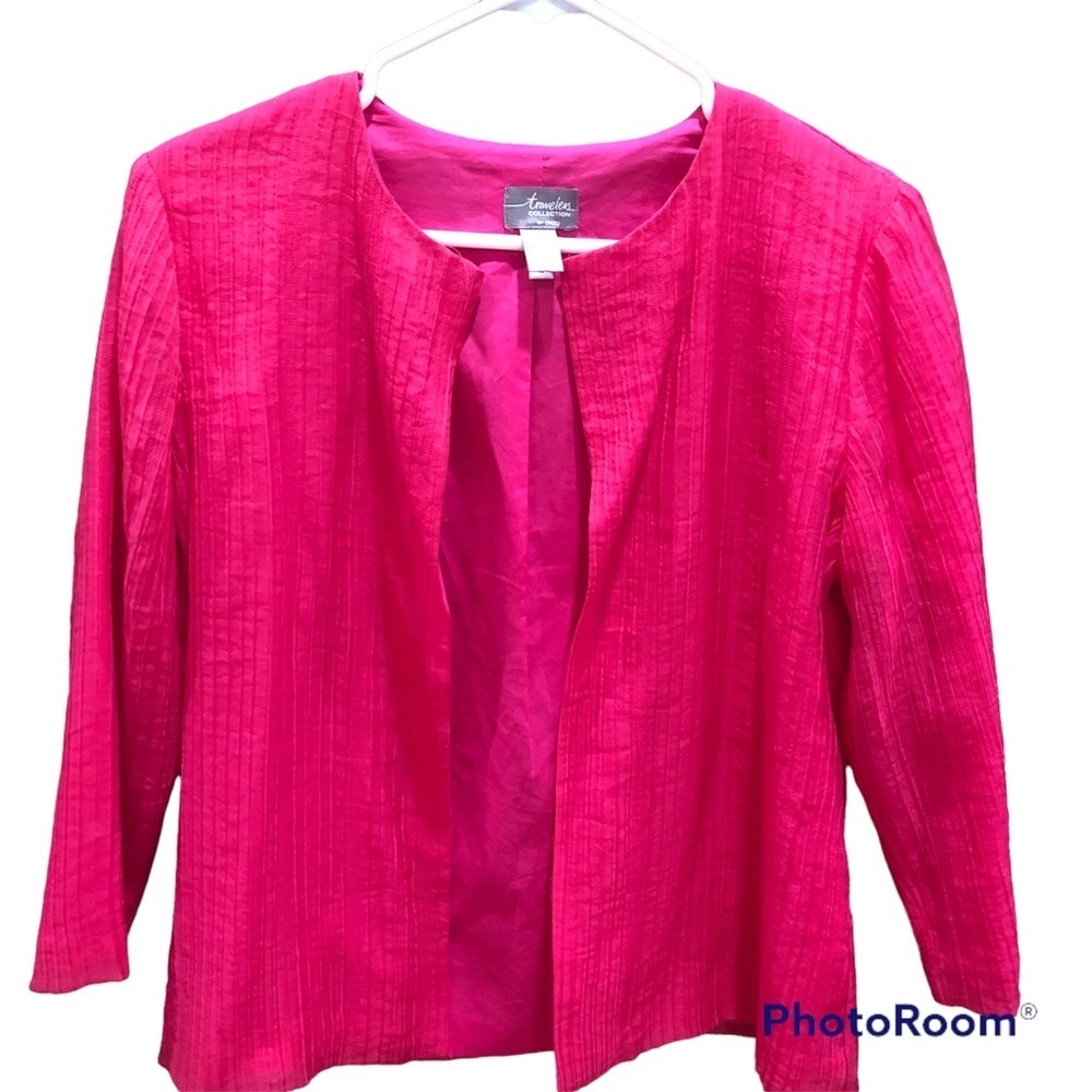 Chico’s Travelers Collection Hot Pink Open Jacket Blazer 3/4 sleeve Sz S